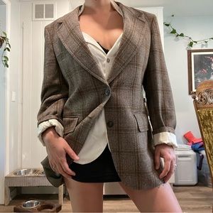 Vintage Hughes & hatcher plaid brown red green blazer jacket tailored